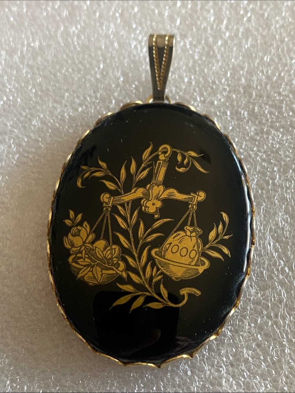 Vintage Zodiac Libra Black Enamel Cameo